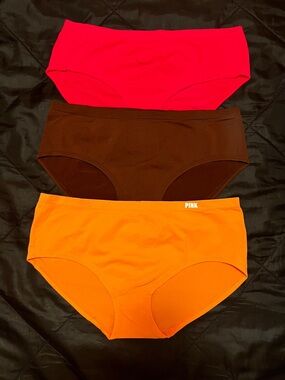 PINK Victoria's Secret Hipster Brief Set in Hot Pink, Brown & Orange